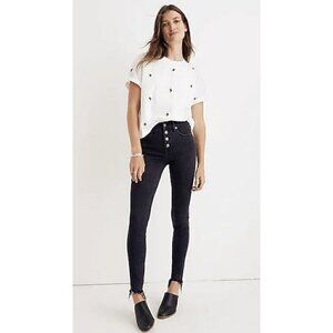 Madewell 9" High Rise Skinny Women's Size 24 Black Button Fly Raw Hem Jeans